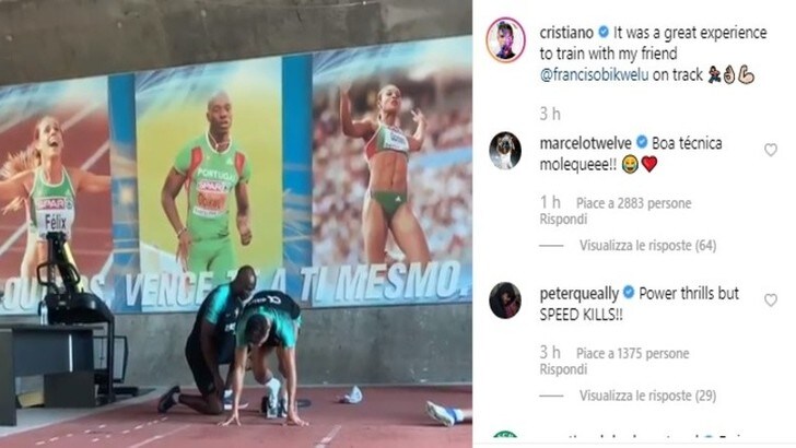 Juventus, Cristiano Ronaldo senza limiti: si allena in pista con Obikwelu