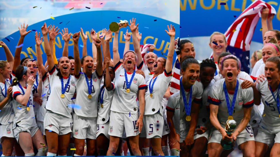 La nazionale statunitense festeggia il trionfo nel Mondiale femminile in Francia dopo la vittoria in finale contro l'Olanda