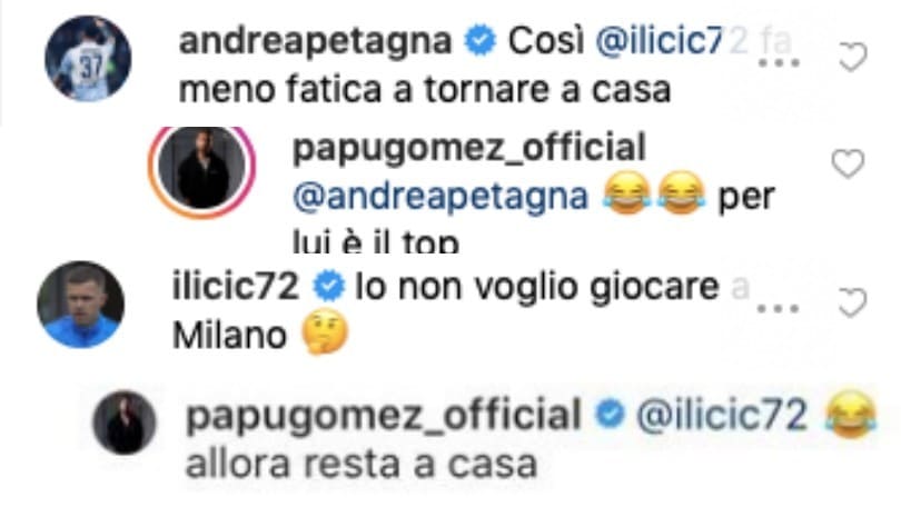 Atalanta a San Siro per la Champions. Il Papu ringrazia, mentre Petagna prende in giro Ilicic