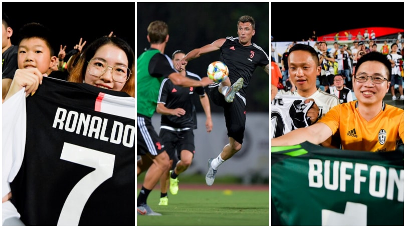 Juve, allenamento serale: l'entusiasmo dei tifosi cinesi