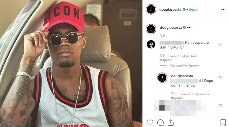 Juve, Douglas Costa pronto al rientro: la conferma è sui social