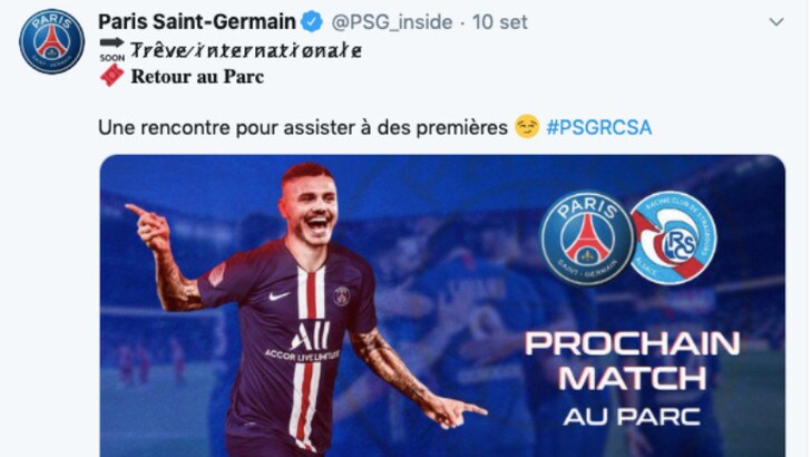 Icardi, il Psg utilizza una sua foto per presentare la sfida contro lo Strasburgo