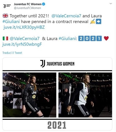 Juventus Women: Giuliani e Cernoia rinnovano fino al 2021