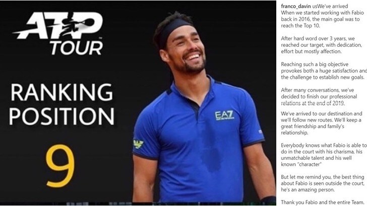 Fognini si separa da Davin: l'addio a fine anno