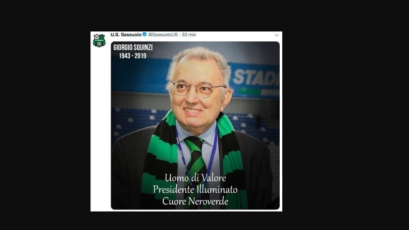 Squinzi, il Sassuolo chiede il rinvio con il Brescia: minuto di silenzio sui campi di A