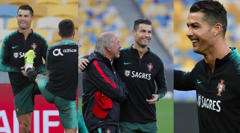 Cristiano Ronaldo, che sorrisi in allenamento con il Portogallo
