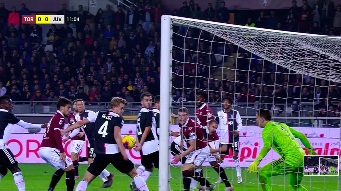 Palla sul braccio di De Ligt in area, il Torino chiede un rigore