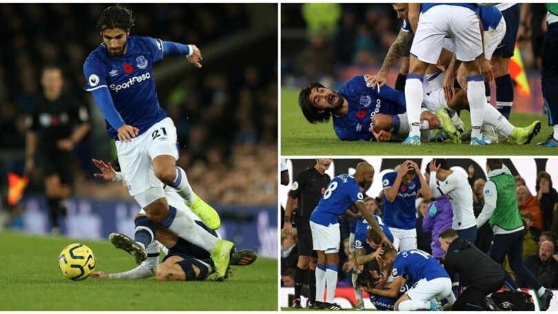 André Gomes, le immagini dell'infortunio che ha scosso il Goodison Park
