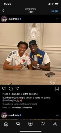 Juve, Cuadrado incontra Pogba: la foto che fa sognare i tifosi
