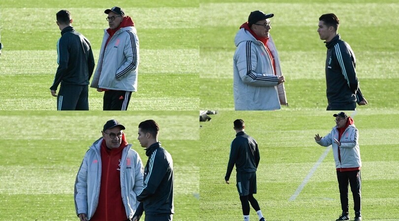 Juve, Sarri parla in campo con Ronaldo