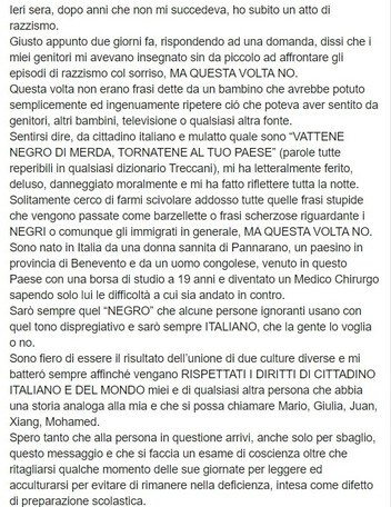 Mbandà vittima di razzismo: "Sono un cittadino italiano, mi hanno ferito"