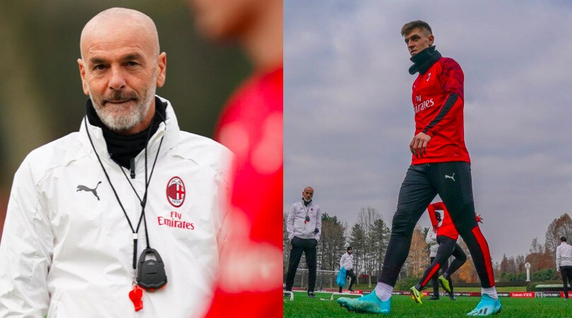 Allenamento Milan: la concentrazione di Piatek, Pioli osserva
