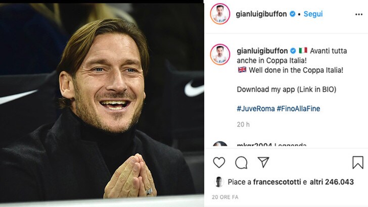 Totti, il like a Buffon fa infuriare i romanisti