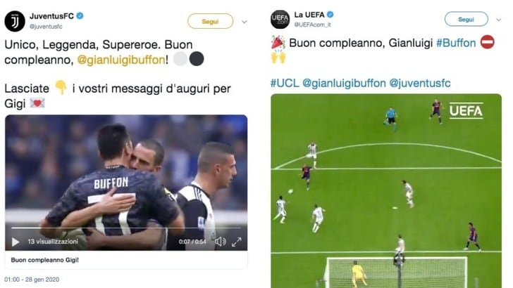 Buffon compie 42 anni: gli auguri di Juve e Uefa sui social