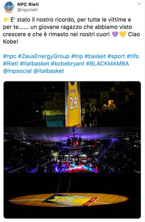 Kobe Bryant, commozione a Rieti per la sua maglia n.24