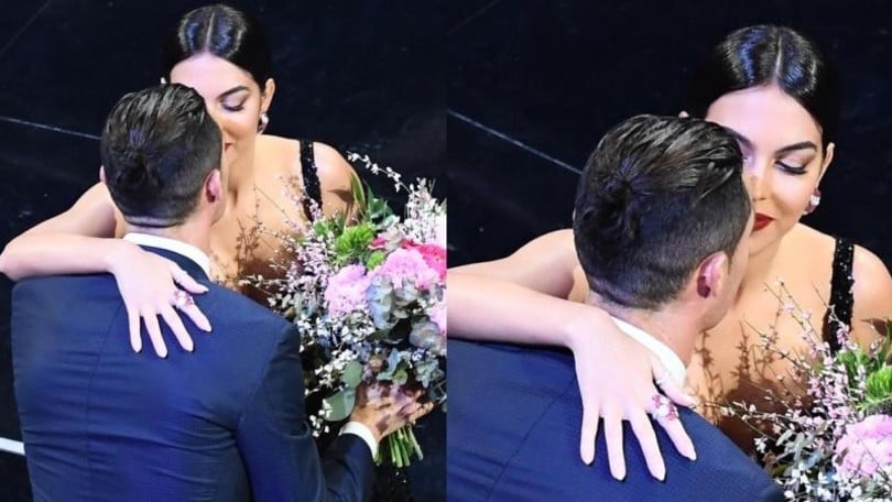 Il bacio tra Georgina e Ronaldo al Festival di Sanremo