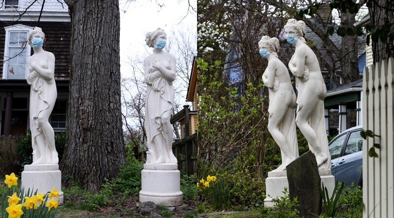 Coronavirus, negli Stati Uniti anche le statue indossano la mascherina