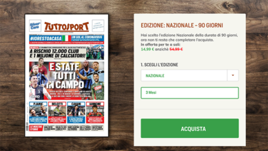 Offerta Tuttosport, abbonati all'Edizione Digitale