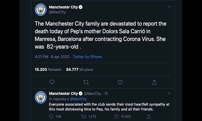 Pep Guardiola perde la madre a causa del Coronavirus