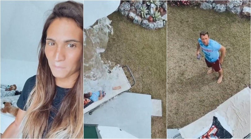 Cassano e il gavettone in giardino: lo scherzo della moglie scatena il web