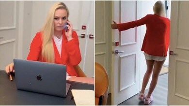 L'ironia della Vonn in quarantena: senza pantaloni durante la riunione