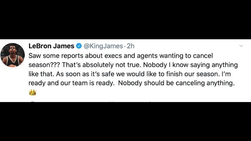 Coronavirus, LeBron James sbotta: "Nessuno vuole cancellare la stagione Nba"