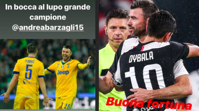 Da Dybala a Pjanic, i saluti social a Barzagli: "Buona fortuna campione"
