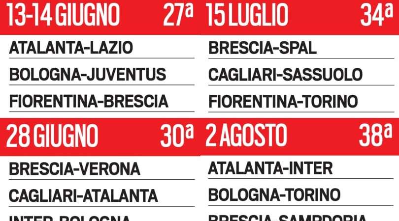 Serie A, ecco il calendario con il via il 13 giugno: Juve-Lazio a metà luglio