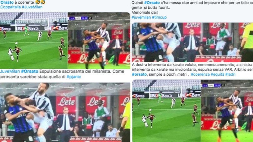 Juve, bufera sui social su Orsato dopo l'espulsione di Rebic