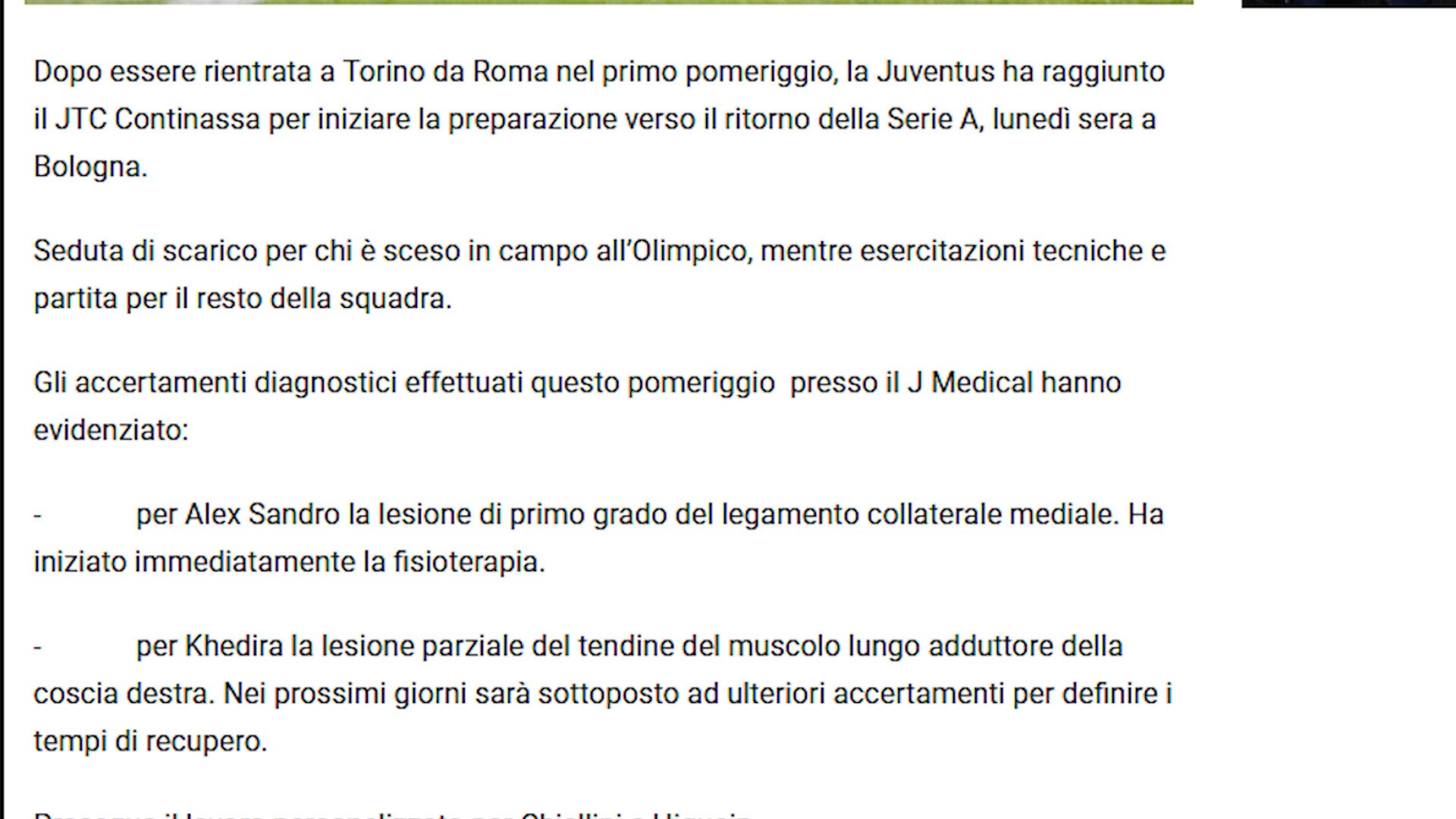 Juve, altra tegola per Sarri: si fermano Alex Sandro e Khedira