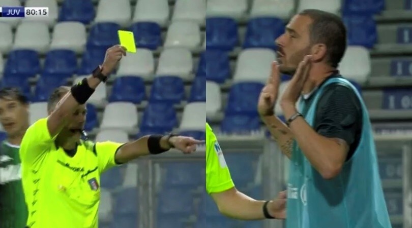 Sassuolo-Juve, Bonucci discute con Peluso e viene ammonito in panchina