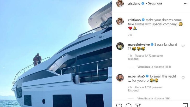 Ronaldo sullo yacht, dedica a Georgina: