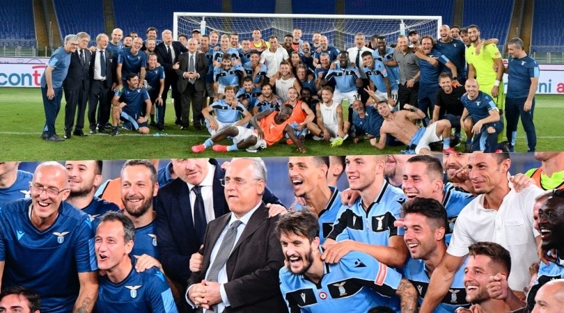 Lazio, festa finale con Lotito: foto simbolica sotto la Curva Nord