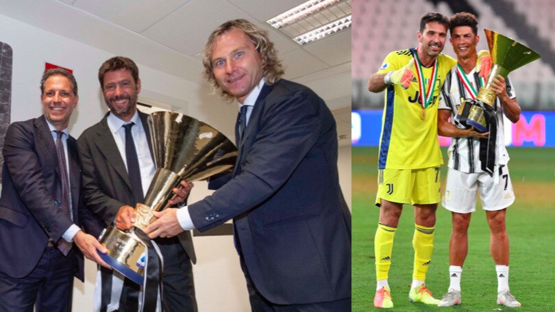 Juve, da Agnelli a Ronaldo e Buffon: tutti in posa con il trofeo