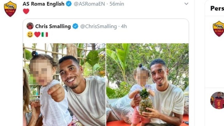 Smalling in vacanza in Sardegna, la Roma lo ritwitta sui social