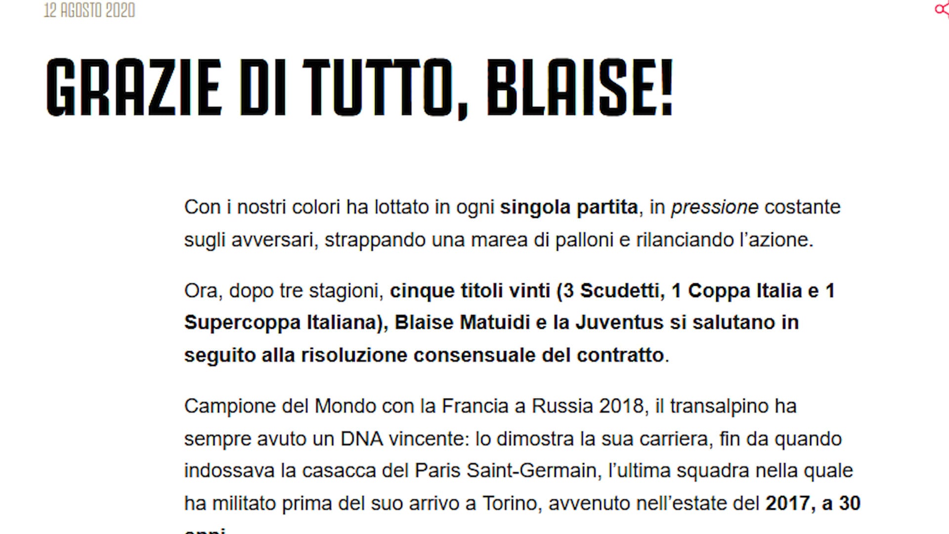 Juventus, Matuidi lascia i campioni d'Italia