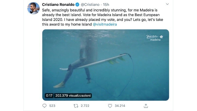 Cristiano Ronaldo sponsorizza Madeira: "Votatela come Isola più bella d'Europa 2020"
