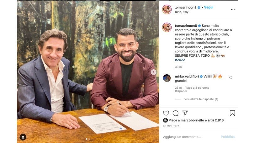 Ufficiale, Rincon rinnova con il Torino fino al 2022