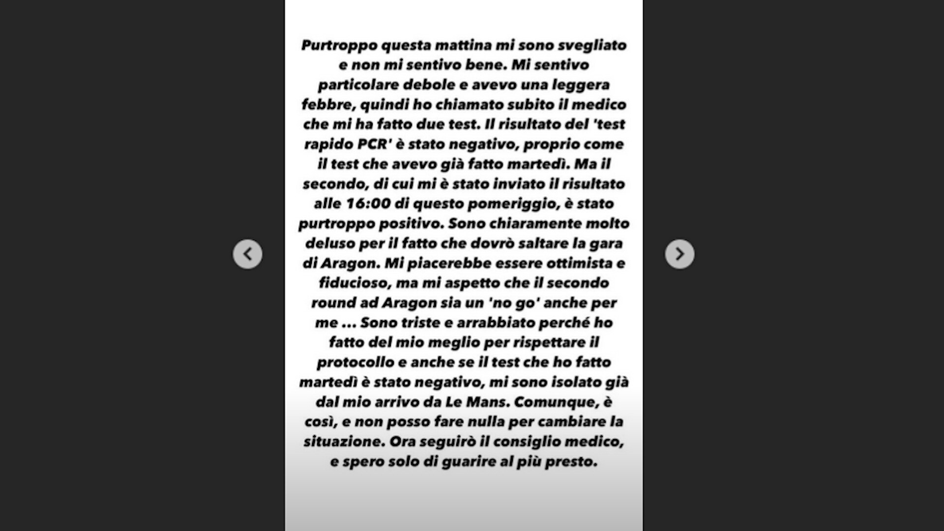 Moto Gp, Vale Rossi positivo al Covid-19