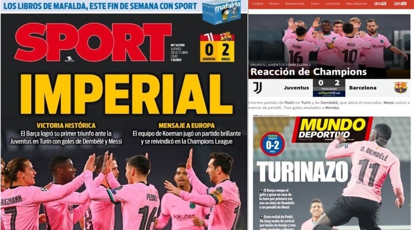 Siti e quotidiani spagnoli esaltano il Barcellona: "Trionfo grandioso contro la Juve"