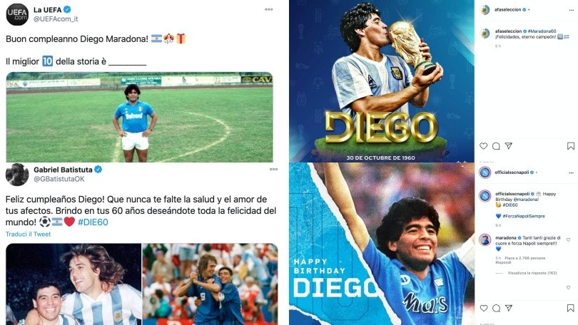 Maradona spegne 60 candeline: l'omaggio di sportivi e vip