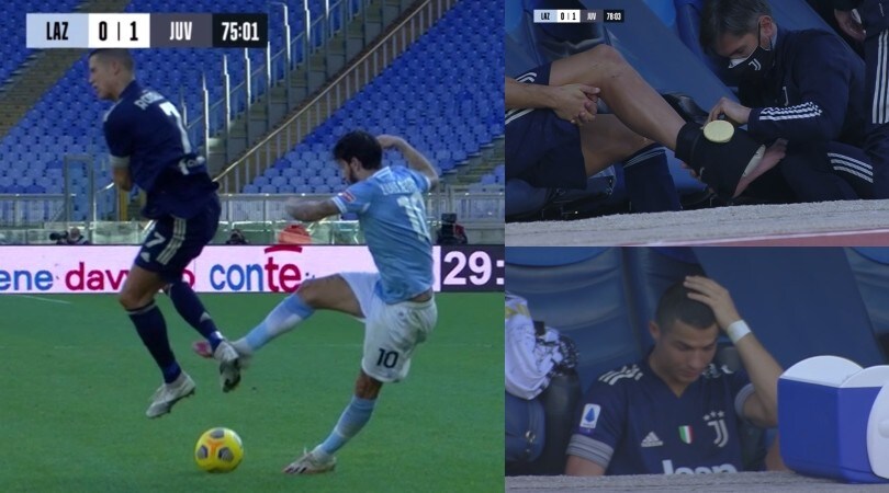Cristiano Ronaldo va ko in Lazio-Juve: problema alla caviglia