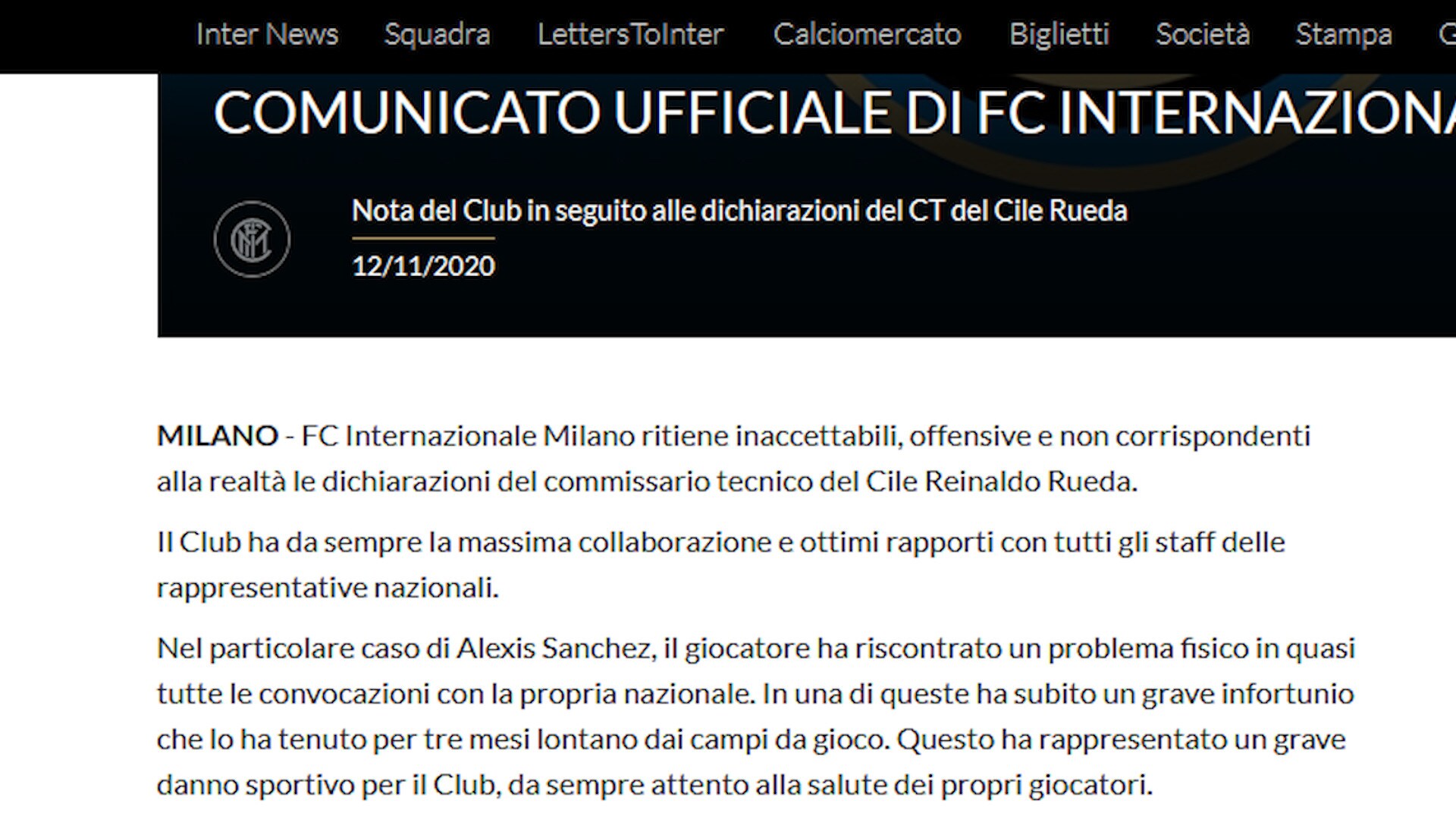 Inter-Cile: duro scontro sul "caso" Sanchez
