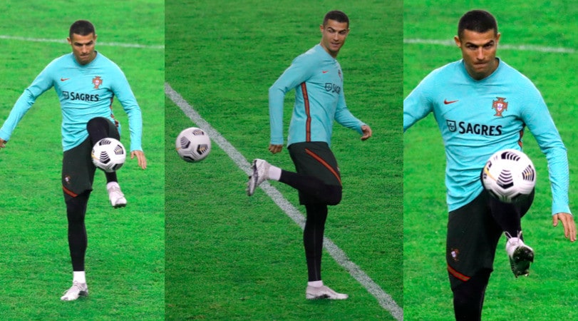 Ronaldo, magie in allenamento con il Portogallo