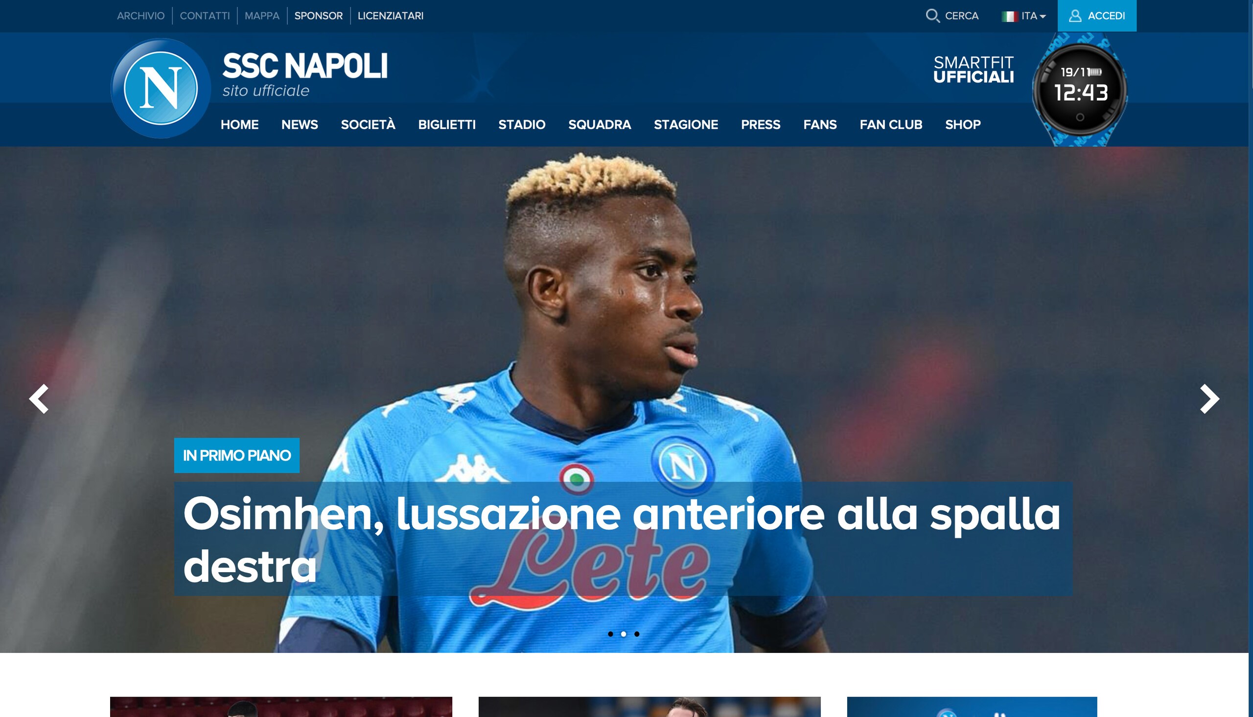 Napoli, spalla destra lussata per Osimhen