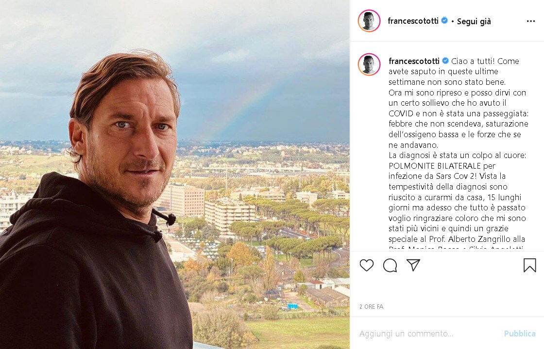 Francesco Totti non ha più il Covid