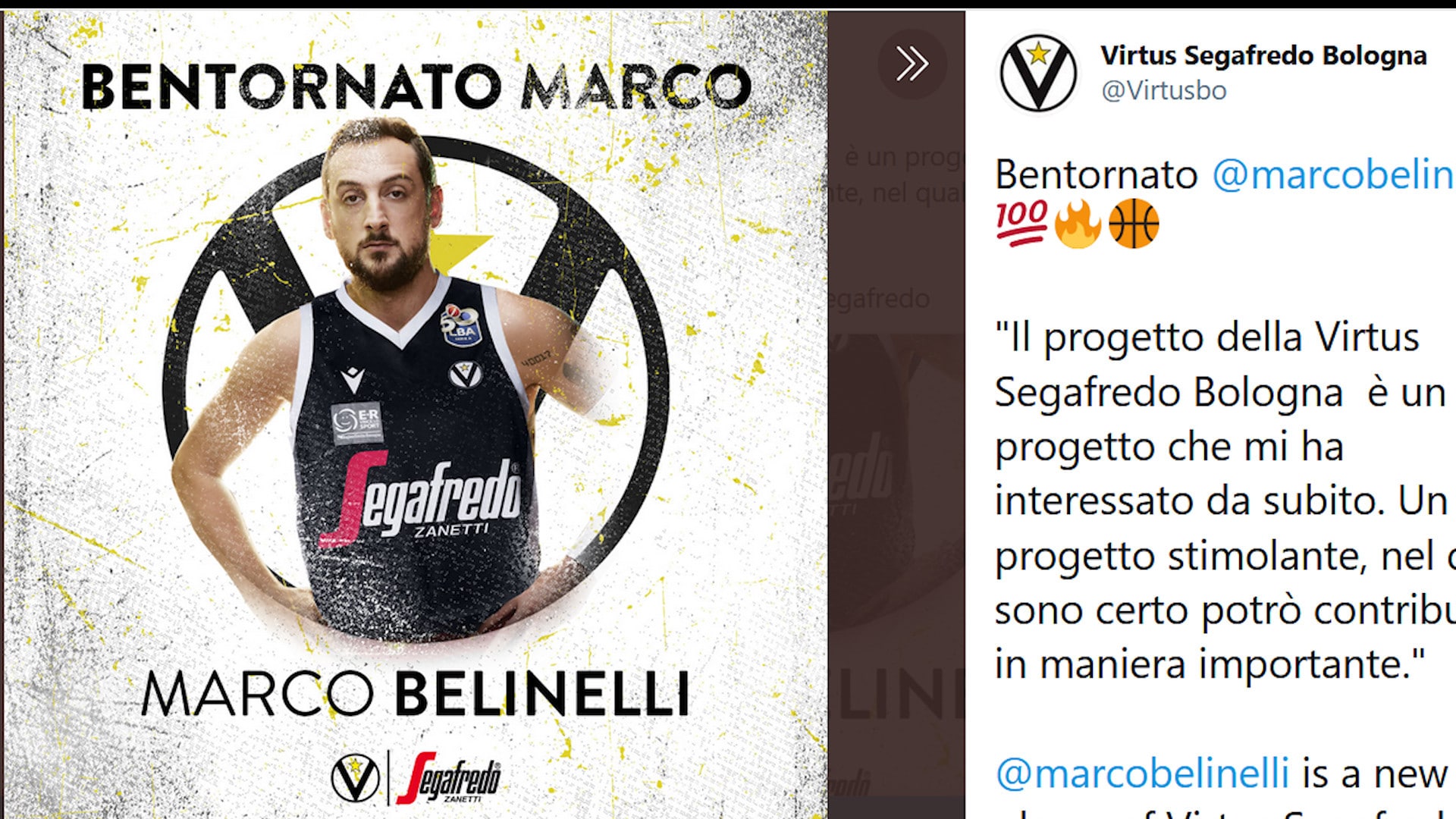 La Virtus Bologna piazza il colpo: ecco Marco Belinelli