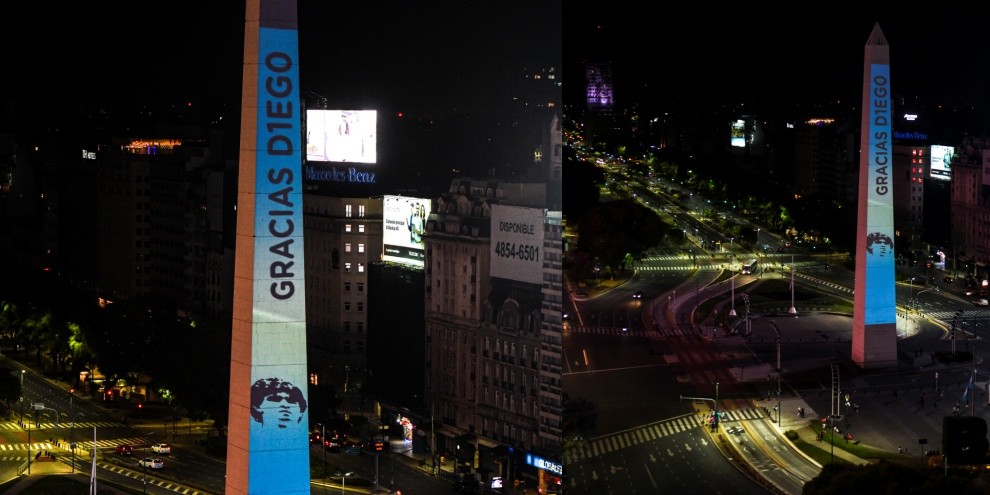 Maradona, l'Obelisco di Buenos Aires si illumina per l'ultimo saluto