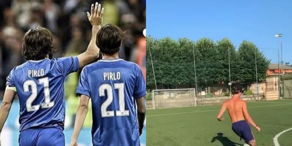 Pirlo jr si allena a battere i calci di punizione: quante somiglianze con il papà!