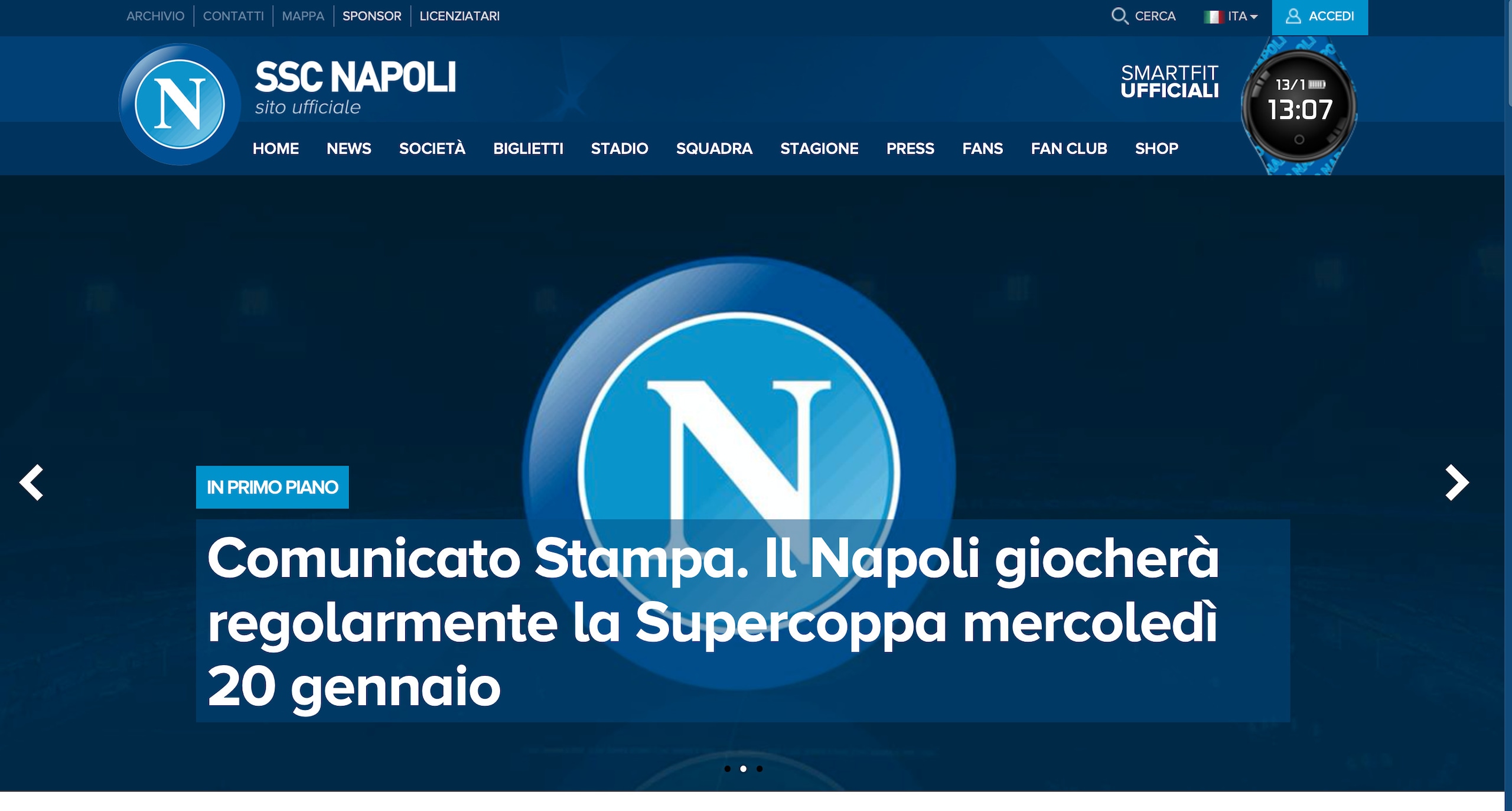 Il Napoli parteciperà alla Supercoppa
